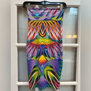 Bebe Y2K Bodycon High Waisted Fitted Midi Skirt Retro Vibes Tie Dye Size XXS